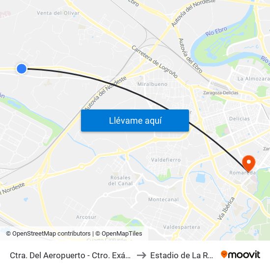 Ctra. Del Aeropuerto - Ctro. Exámenes Tráfico to Estadio de La Romareda map