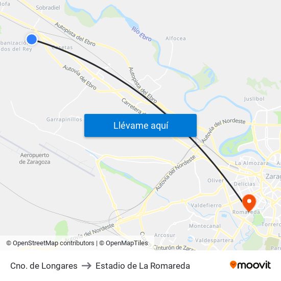 Cno. de Longares to Estadio de La Romareda map