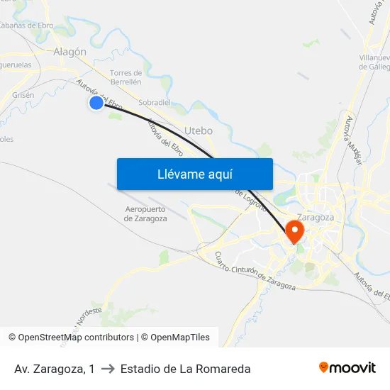 Av. Zaragoza, 1 to Estadio de La Romareda map