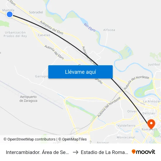 Intercambiador. Área de Servicio to Estadio de La Romareda map