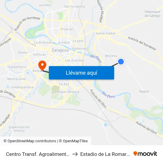 Centro Transf. Agroalimentaria to Estadio de La Romareda map