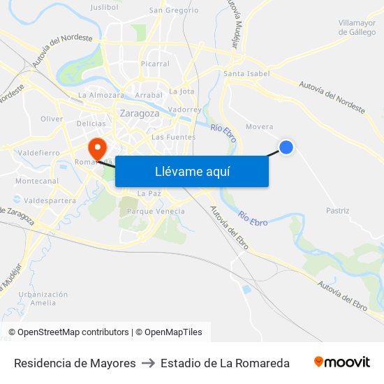 Residencia de Mayores to Estadio de La Romareda map