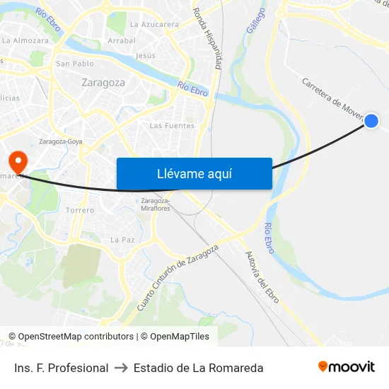 Ins. F. Profesional to Estadio de La Romareda map