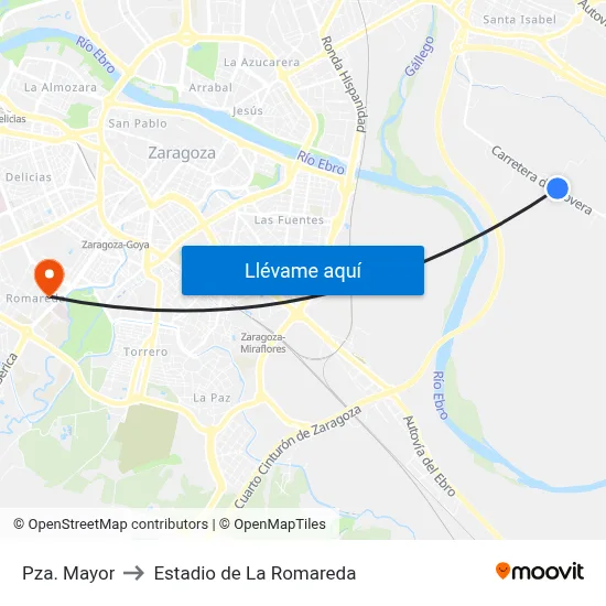 Pza. Mayor to Estadio de La Romareda map