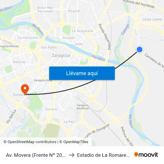 Av. Movera (Frente Nº 206) to Estadio de La Romareda map
