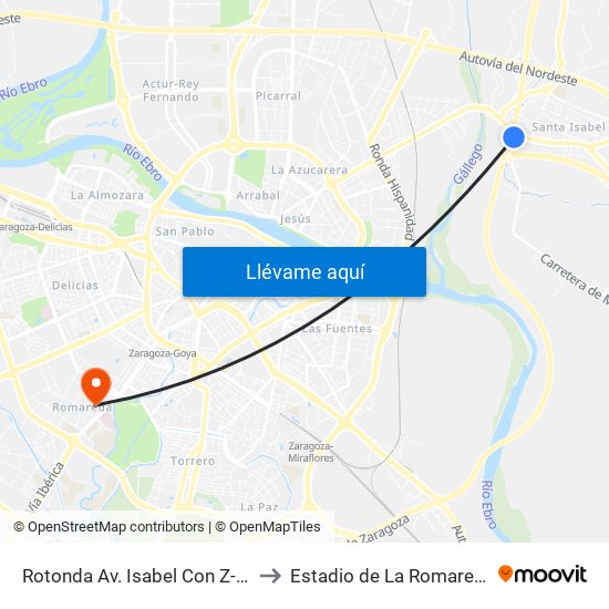Rotonda Av. Isabel Con Z-40 to Estadio de La Romareda map