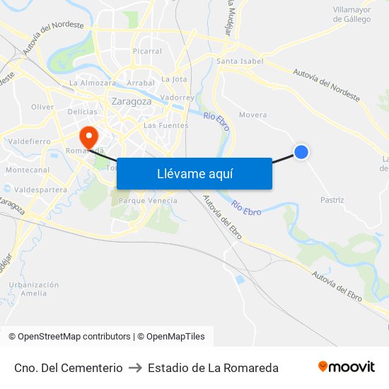 Cno. Del Cementerio to Estadio de La Romareda map
