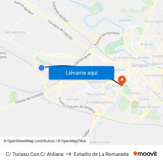 C/ Turiaso Con C/ Atiliana to Estadio de La Romareda map