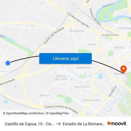 Castillo de Capua, 10 - Cisae to Estadio de La Romareda map