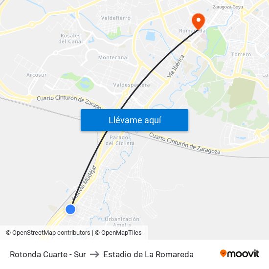 Rotonda Cuarte - Sur to Estadio de La Romareda map