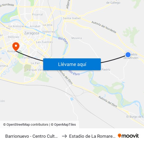 Barrionuevo - Centro Cultural to Estadio de La Romareda map