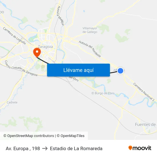 Av. Europa , 198 to Estadio de La Romareda map