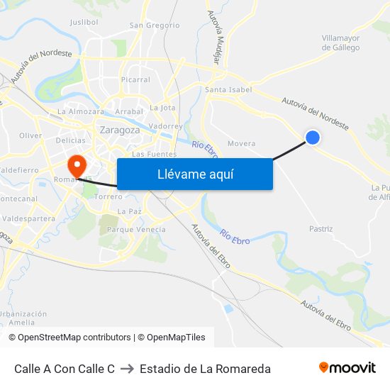 Calle A Con Calle C to Estadio de La Romareda map