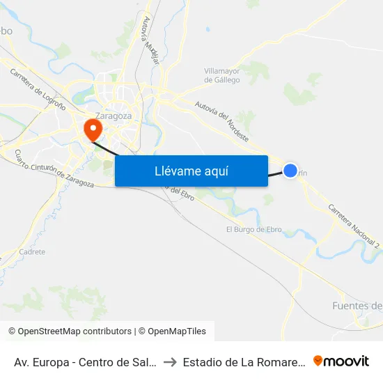 Av. Europa - Centro de Salud to Estadio de La Romareda map