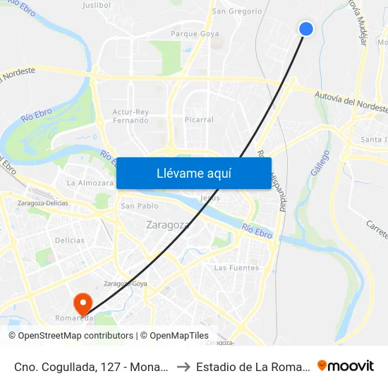 Cno. Cogullada, 127 - Monasterio to Estadio de La Romareda map