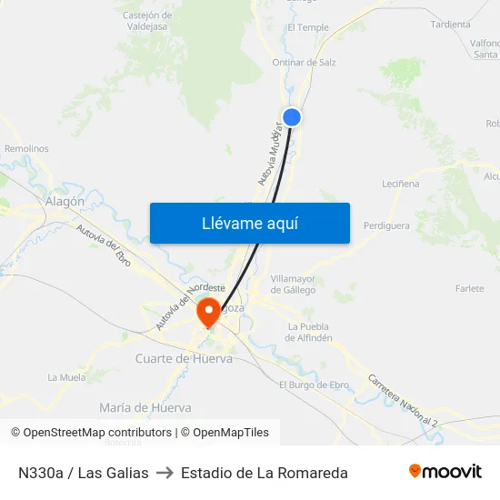 N330a / Las Galias to Estadio de La Romareda map
