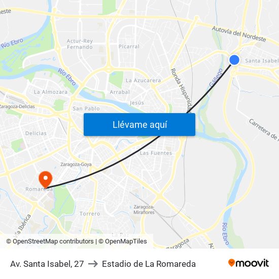 Av. Santa Isabel, 27 to Estadio de La Romareda map