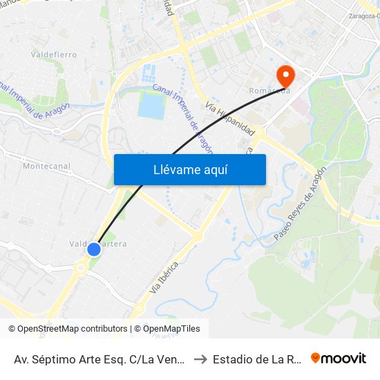 Av. Séptimo Arte Esq. C/La Ventana Indiscreta to Estadio de La Romareda map