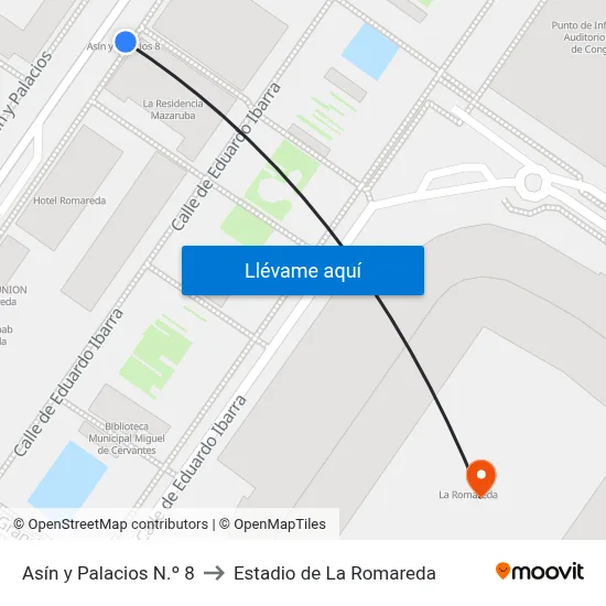 Asín y Palacios N.º 8 to Estadio de La Romareda map