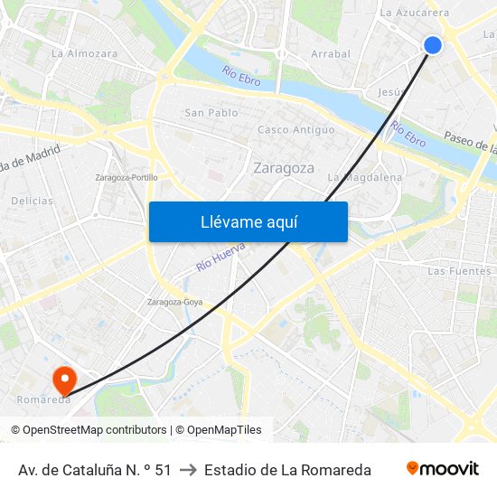 Av. de Cataluña N. º 51 to Estadio de La Romareda map