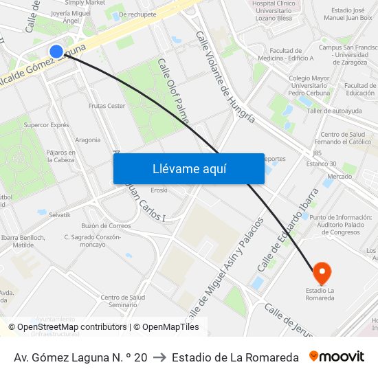 Av. Gómez Laguna N. º 20 to Estadio de La Romareda map