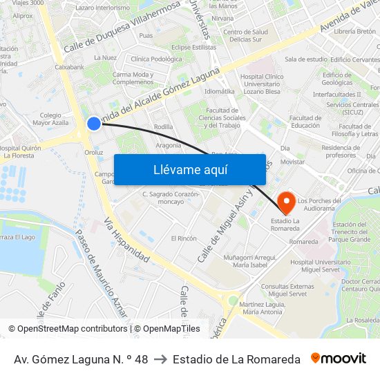 Av. Gómez Laguna N. º 48 to Estadio de La Romareda map