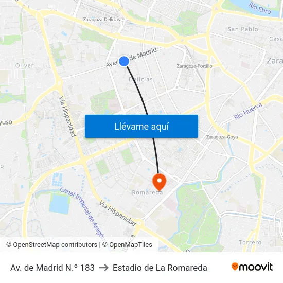 Av. de Madrid N.º 183 to Estadio de La Romareda map