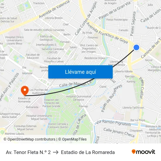 Av. Tenor Fleta N.º 2 to Estadio de La Romareda map