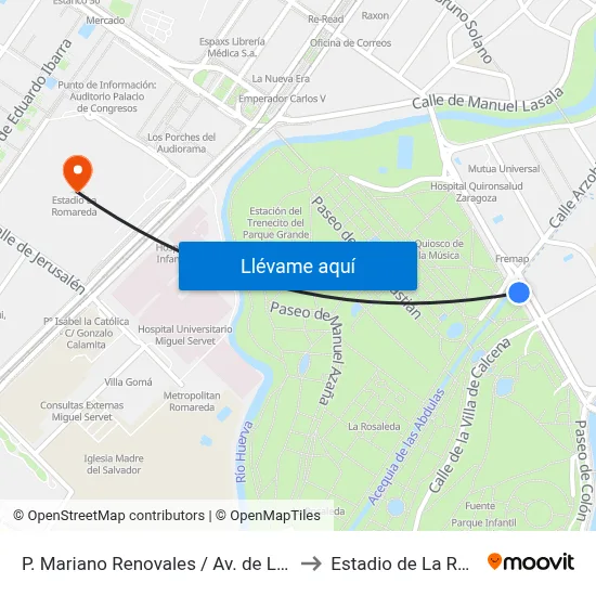 P. Mariano Renovales / Av. de Los Bearneses to Estadio de La Romareda map