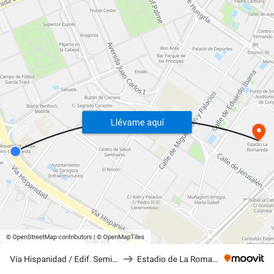 Vía Hispanidad / Edif. Seminario to Estadio de La Romareda map