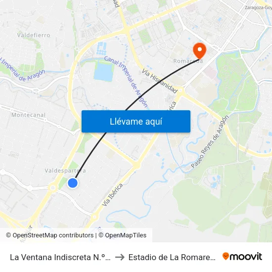 La Ventana Indiscreta N.º 6 to Estadio de La Romareda map