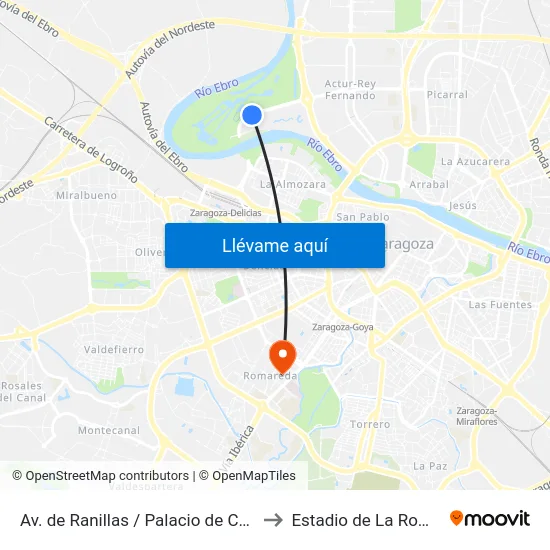 Av. de Ranillas / Palacio de Congresos to Estadio de La Romareda map