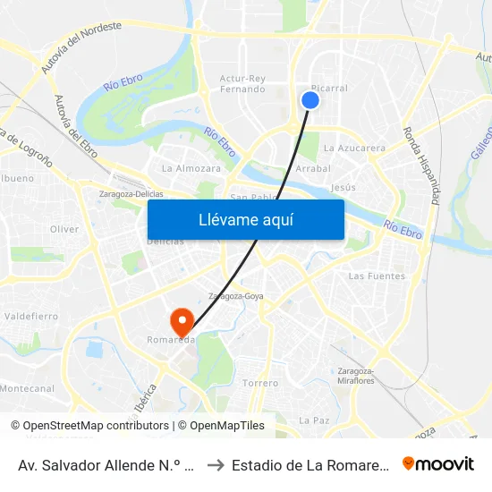 Av. Salvador Allende N.º 33 to Estadio de La Romareda map