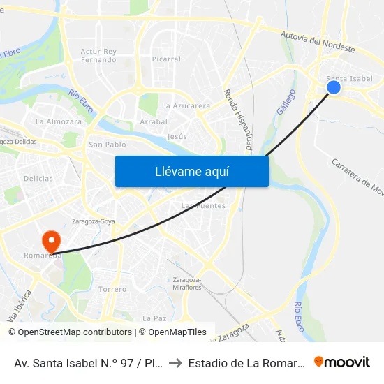 Av. Santa Isabel N.º 97 / Plaza to Estadio de La Romareda map