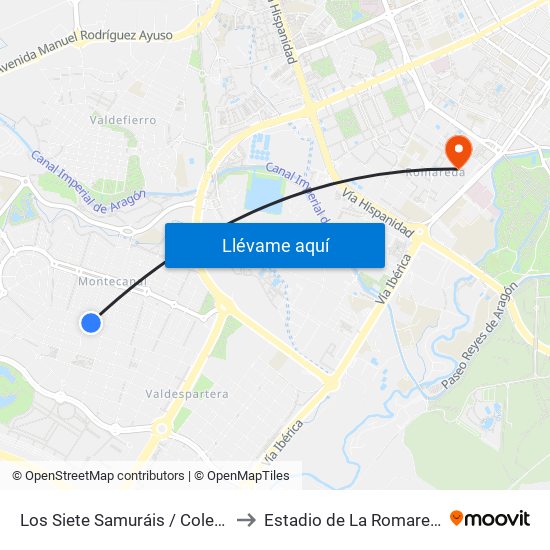 Los Siete Samuráis / Colegio to Estadio de La Romareda map