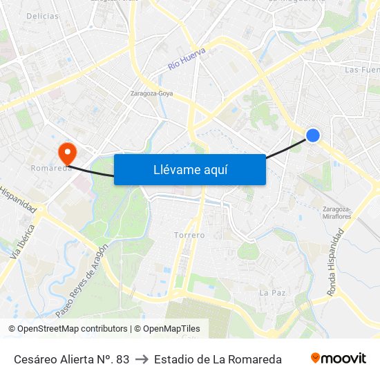 Cesáreo Alierta Nº. 83 to Estadio de La Romareda map