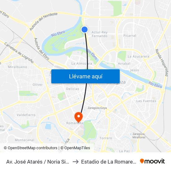 Av. José Atarés / Noria Siria to Estadio de La Romareda map