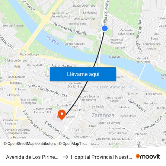 Avenida de Los Pirineos Con Tv Aragón to Hospital Provincial Nuestra Señora de Gracia map