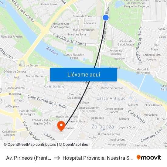 Av. Pirineos (Frente A Kasan) to Hospital Provincial Nuestra Señora de Gracia map