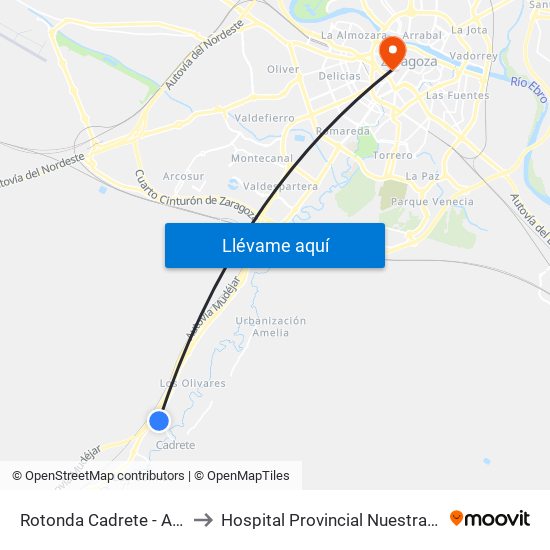 Rotonda Cadrete - Av. Zaragoza, 5 to Hospital Provincial Nuestra Señora de Gracia map