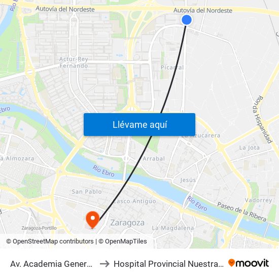 Av. Academia General Militar N. º 2 to Hospital Provincial Nuestra Señora de Gracia map