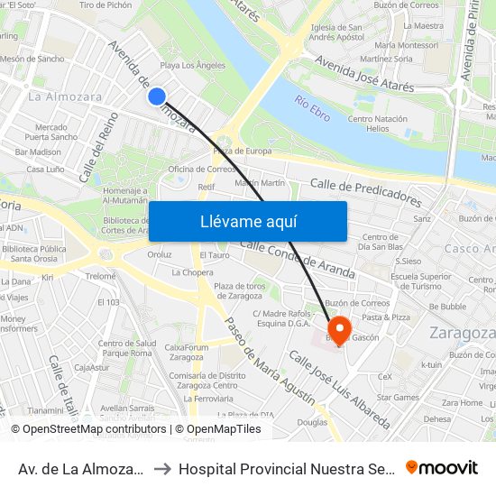Av. de La Almozara N. º 22 to Hospital Provincial Nuestra Señora de Gracia map