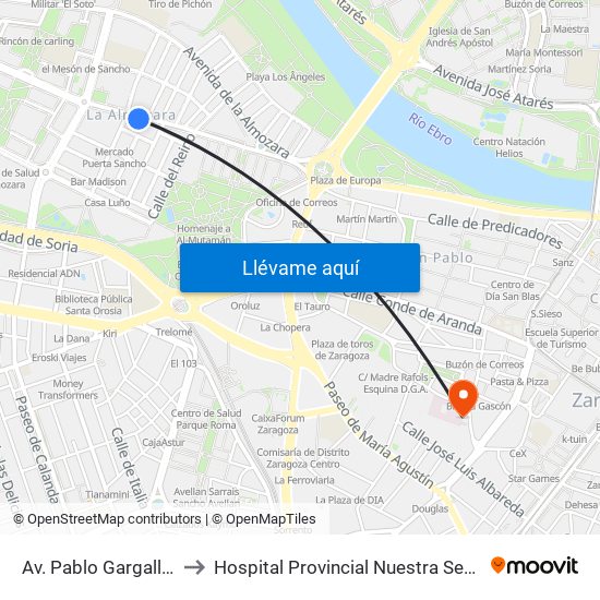 Av. Pablo Gargallo N. º 71 to Hospital Provincial Nuestra Señora de Gracia map