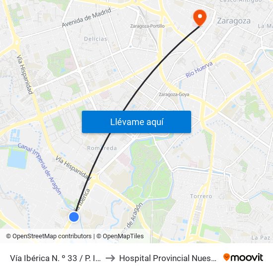 Vía Ibérica N. º 33 / P. Infantes de España to Hospital Provincial Nuestra Señora de Gracia map