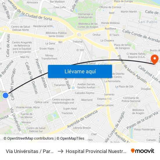 Vía Univérsitas / Parque de Delicias to Hospital Provincial Nuestra Señora de Gracia map