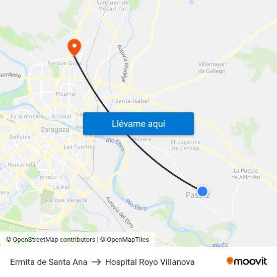 Ermita de Santa Ana to Hospital Royo Villanova map