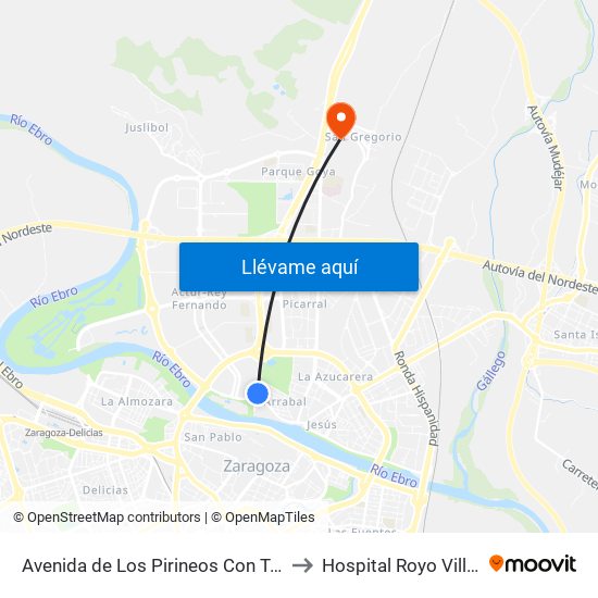 Avenida de Los Pirineos Con Tv Aragón to Hospital Royo Villanova map