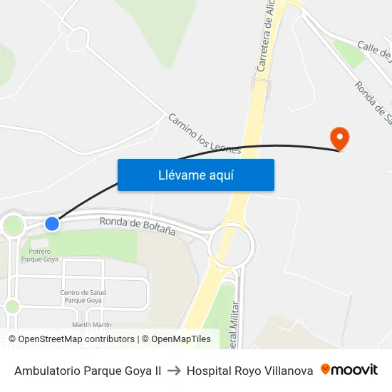 Ambulatorio Parque Goya II to Hospital Royo Villanova map