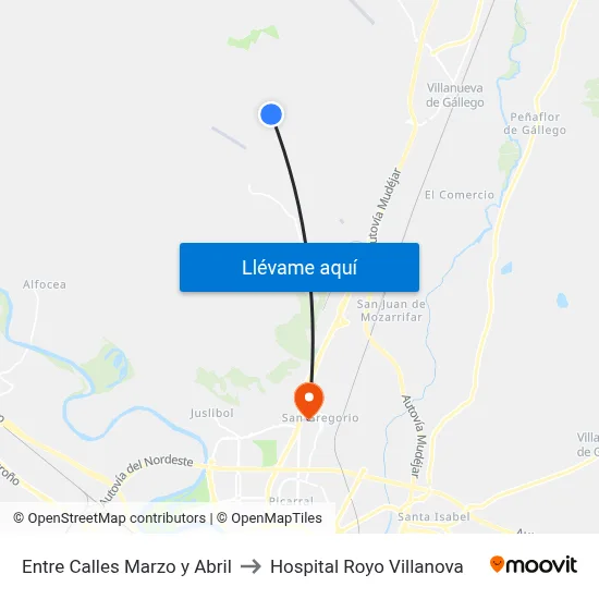 Entre Calles Marzo y Abril to Hospital Royo Villanova map