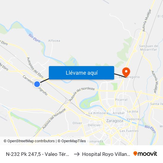 N-232 Pk 247,5 - Valeo Térmico to Hospital Royo Villanova map